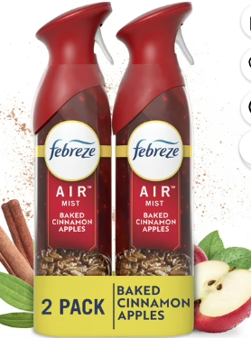 Febreze Air Mist Odor-Fighting Air Freshener Baked Cinnamon Apples 8.8 oz. Aerosol Pack of 2
